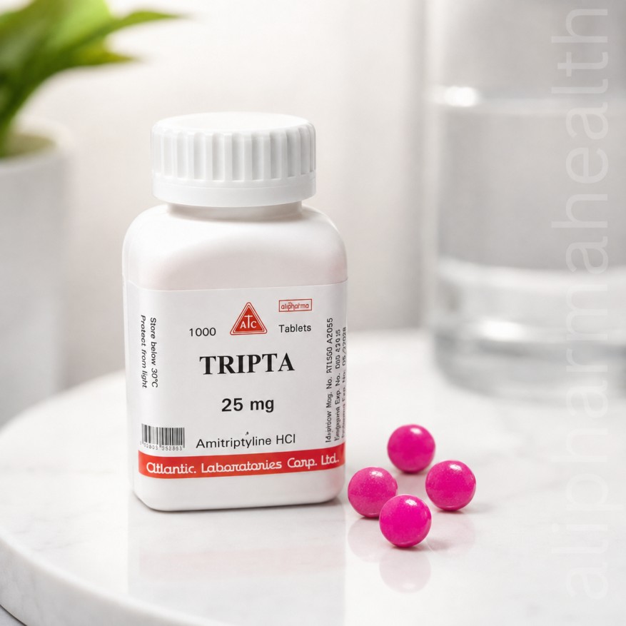 Tripta 25 mg (Amitriptyline) 1000 Tablets – Uses, Dosage & Side Effects Tripta 25 mg (Amitriptyline) 1000 Tablets for depression, neuropathic pain, migraine prevention, and physician-directed treatment